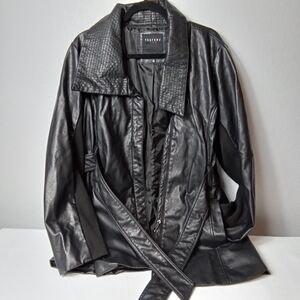 NWOT Therapy Womens Black Faux Leather Coat Size 2X